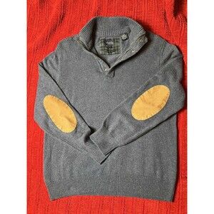 Vintage Viyella Sweater 1/4 Zip Buttons Mens L Pullover Elbow Patches